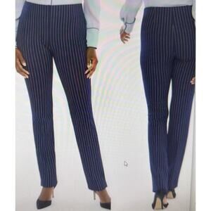 Chico's women's 12 L Navy So Slimming Juliet Pin striped Straight Leg Pants NWT